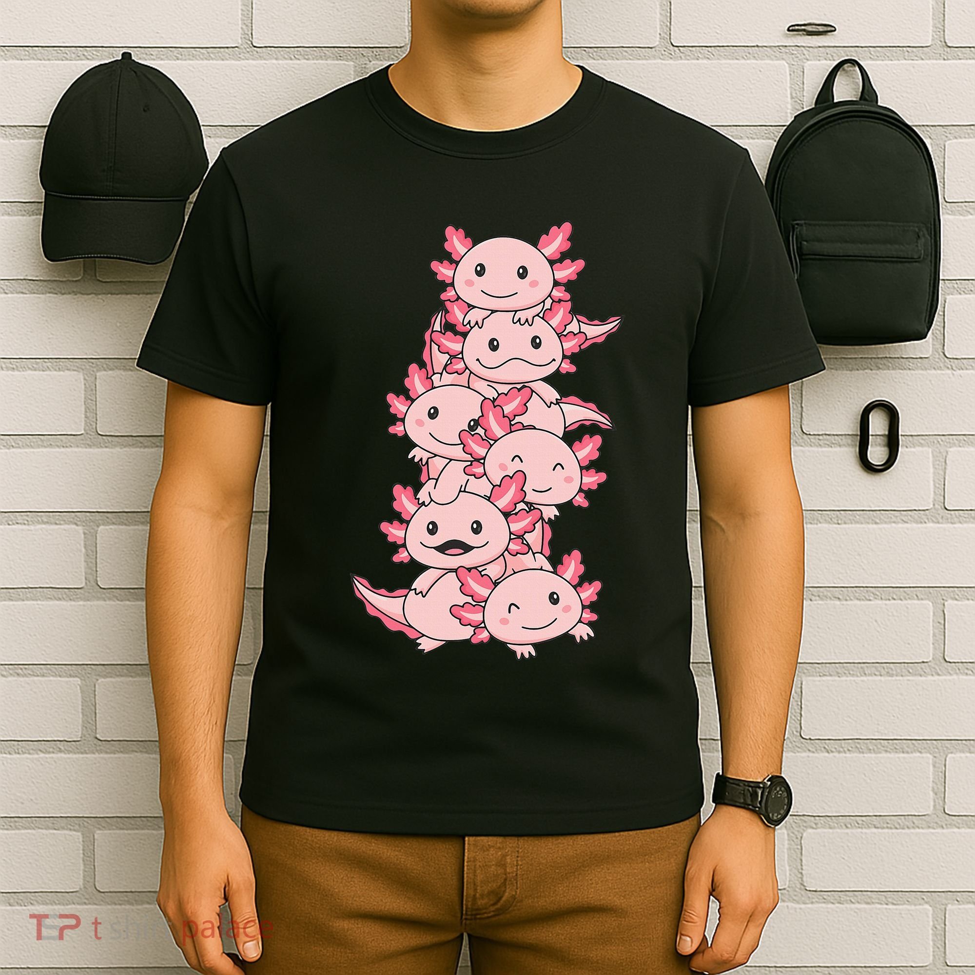 Axolotl Pile Cute Animals Kawaii Anime T-Shirt