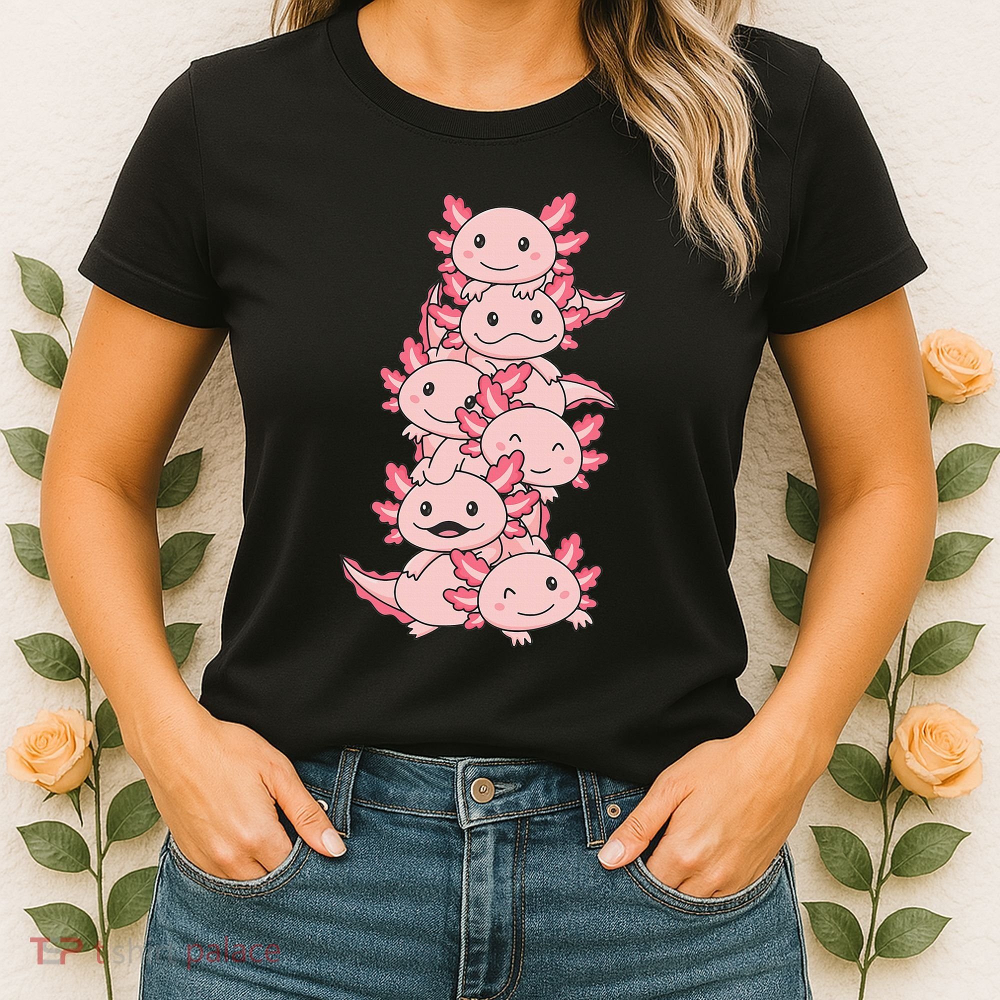 Axolotl Pile Cute Animals Kawaii Anime Women's T-Shirt