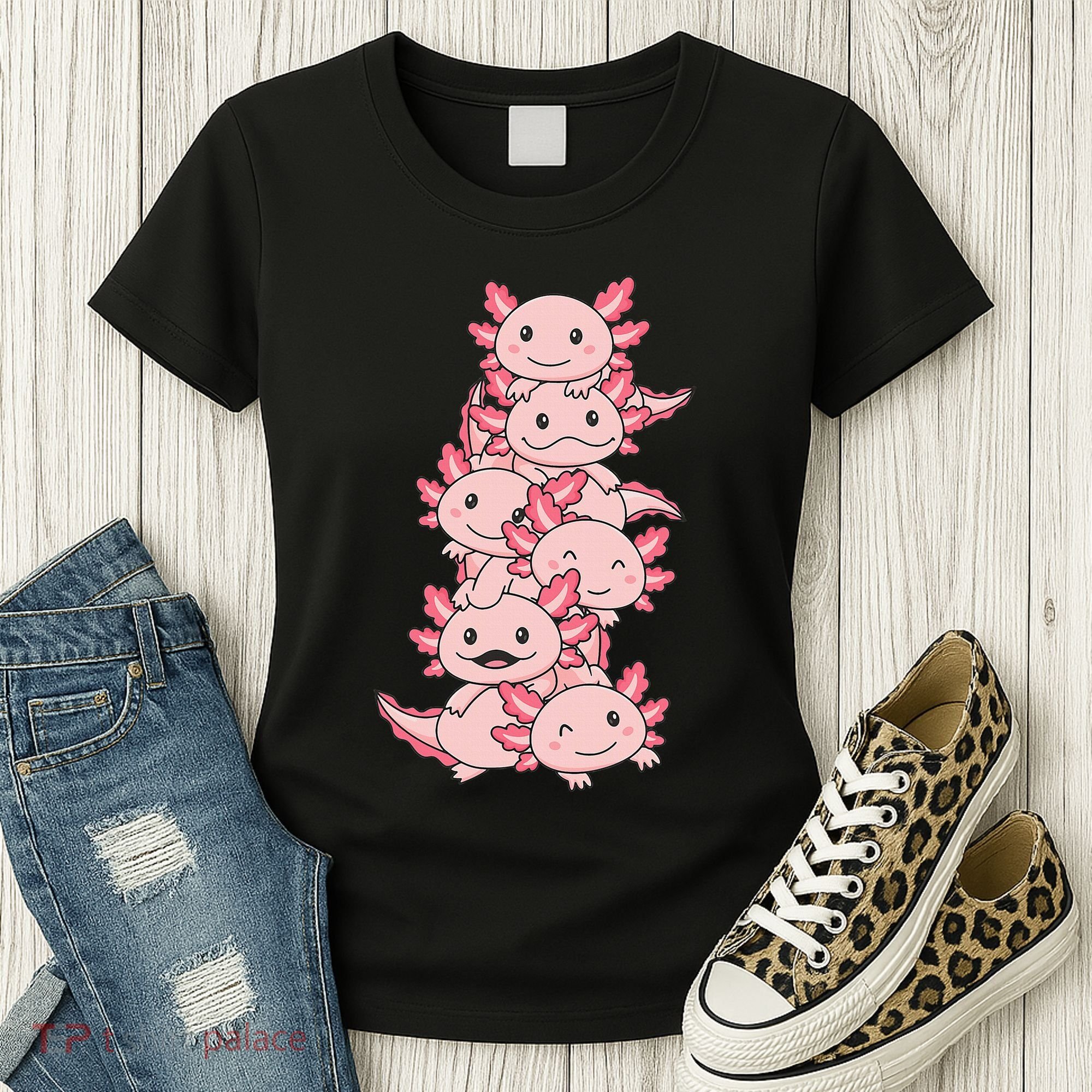 Axolotl Pile Cute Animals Kawaii Anime Women's T-Shirt