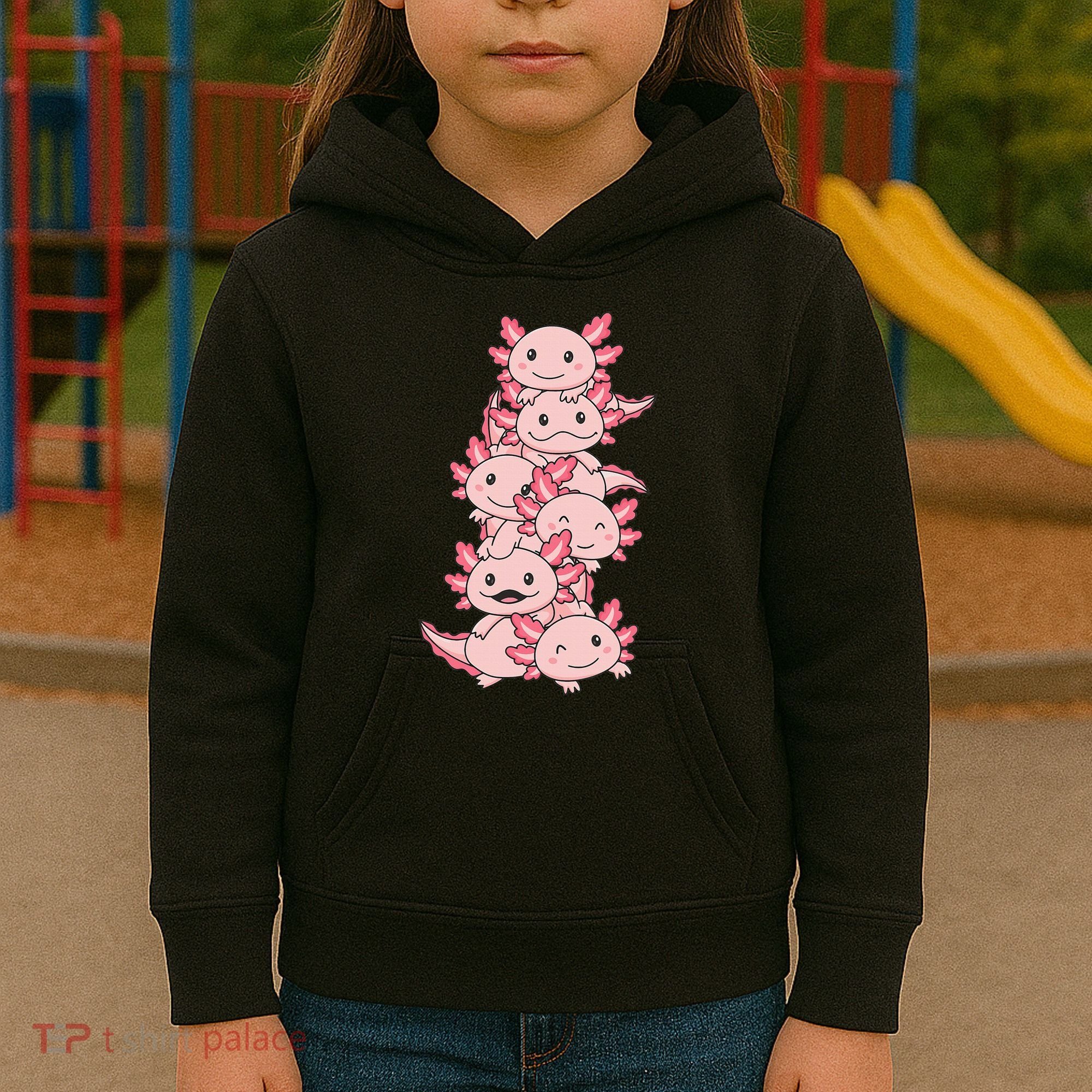 Axolotl Pile Cute Animals Kawaii Anime Kids Hoodie