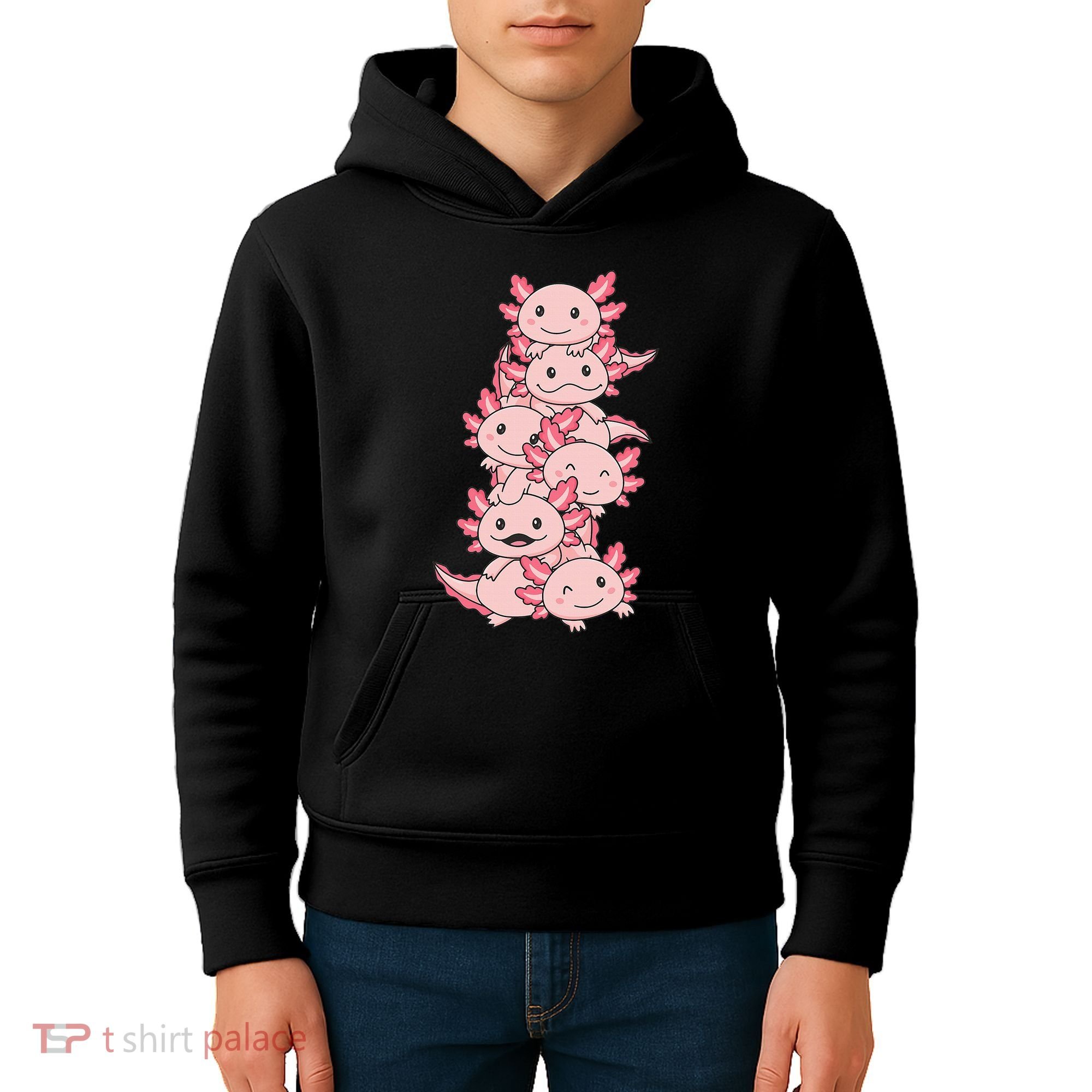 Axolotl Pile Cute Animals Kawaii Anime Kids Hoodie
