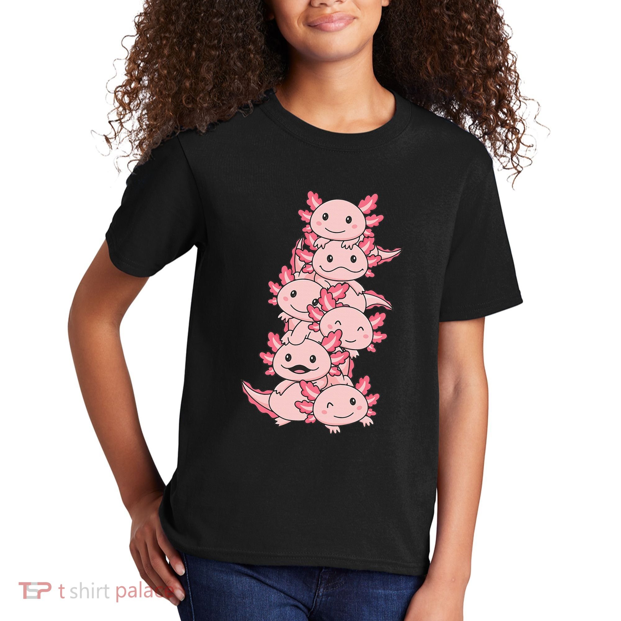 Axolotl Pile Cute Animals Kawaii Anime Kids T-Shirt