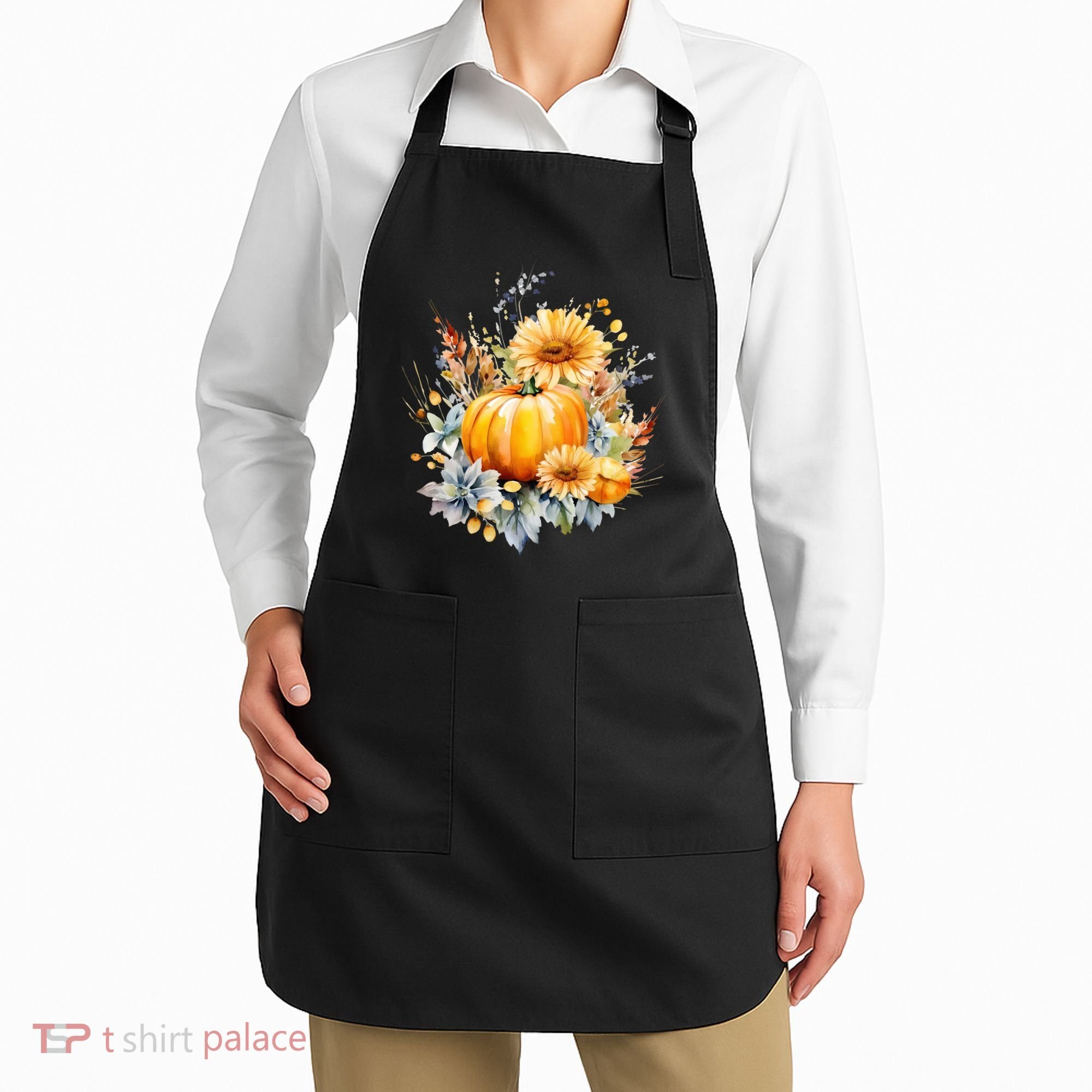 Autumn Pumpkin Cute Floral Halloween Apron