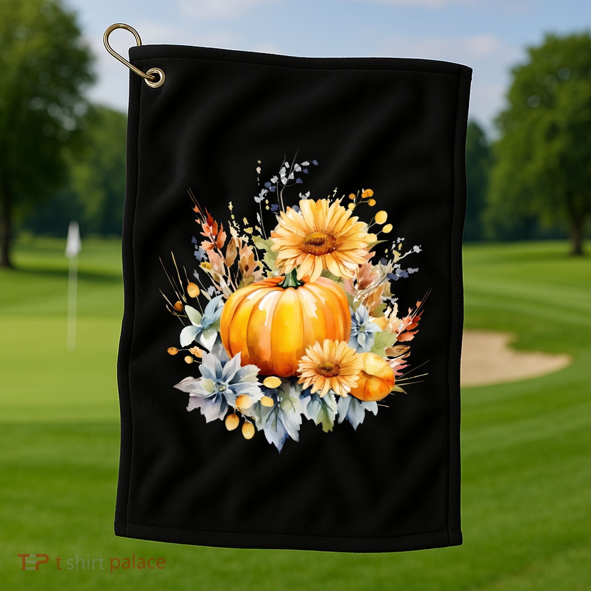Autumn Pumpkin Cute Floral Halloween Golf Towel