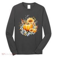 Autumn Pumpkin Cute Floral Halloween Long Sleeve Shirt thumb 0