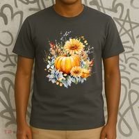 Autumn Pumpkin Cute Floral Halloween T-Shirt thumb 3