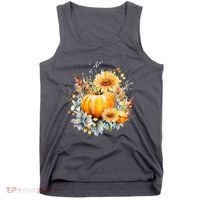 Autumn Pumpkin Cute Floral Halloween Tank Top thumb 0