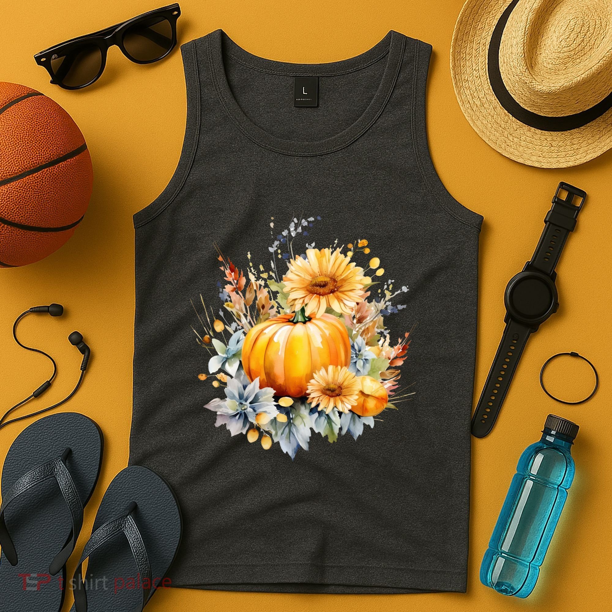 Autumn Pumpkin Cute Floral Halloween Tank Top