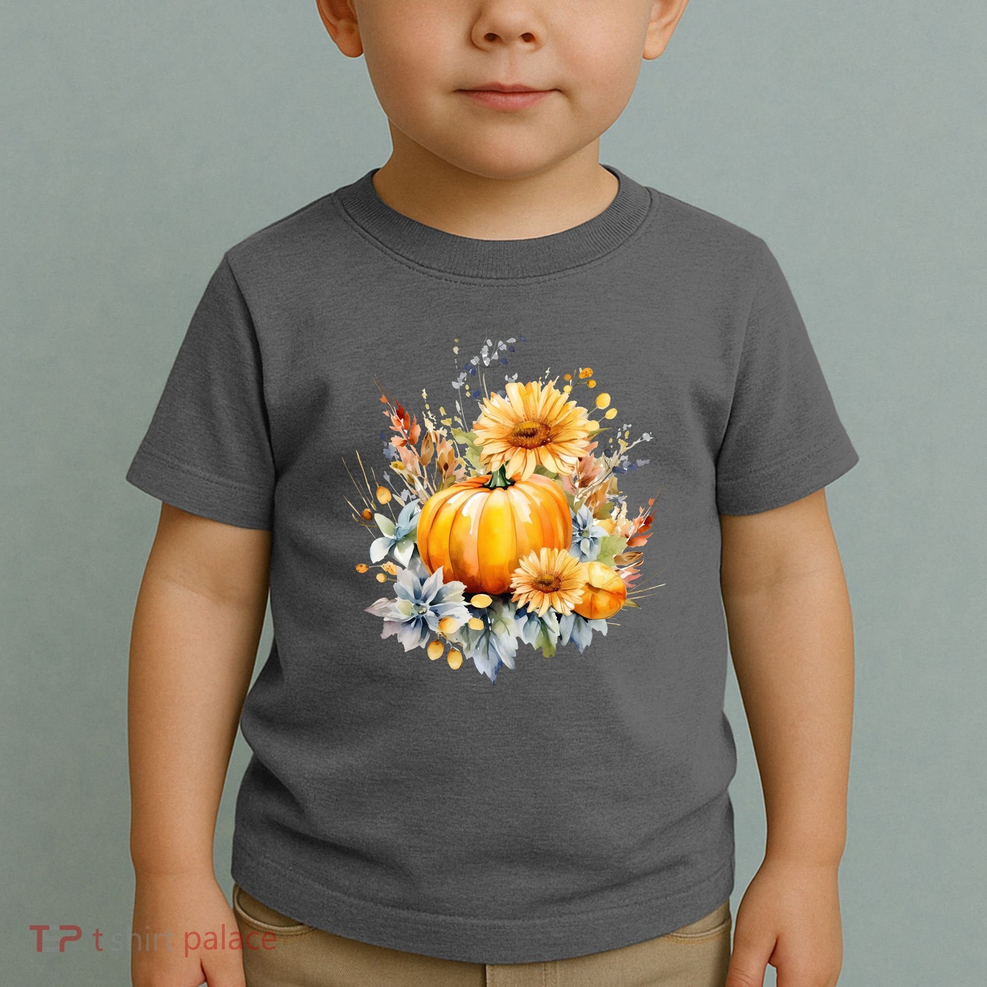Autumn Pumpkin Cute Floral Halloween Toddler T-Shirt
