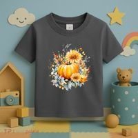 Autumn Pumpkin Cute Floral Halloween Toddler T-Shirt thumb 3