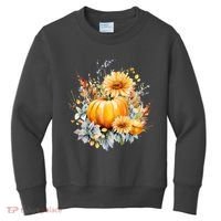Autumn Pumpkin Cute Floral Halloween Kids Sweatshirt thumb 0