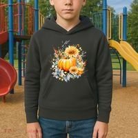 Autumn Pumpkin Cute Floral Halloween Kids Hoodie thumb 2