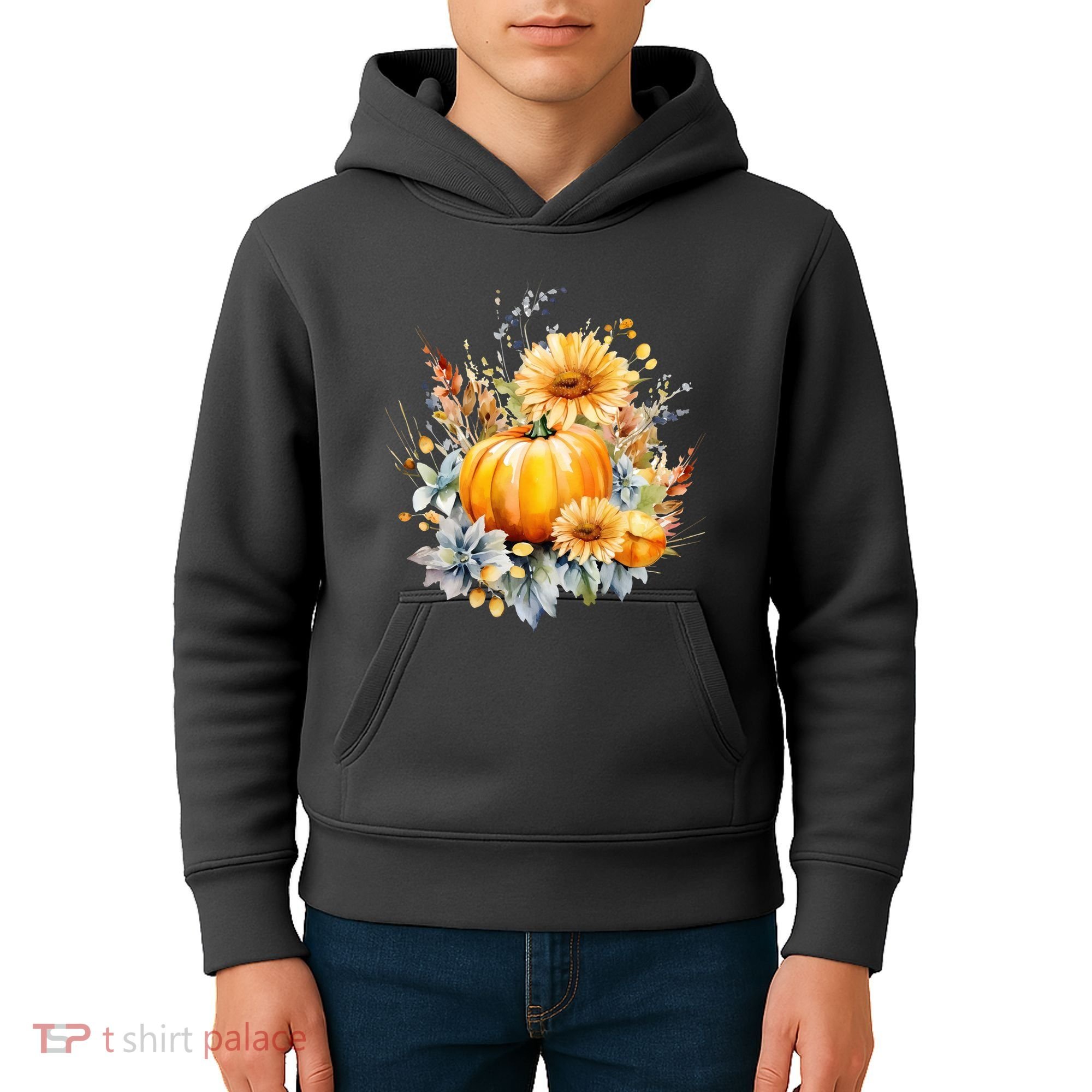 Autumn Pumpkin Cute Floral Halloween Kids Hoodie
