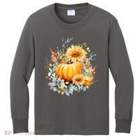 Autumn Pumpkin Cute Floral Halloween Kids Long Sleeve Shirt thumb 0