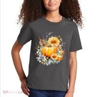 Autumn Pumpkin Cute Floral Halloween Kids T-Shirt thumb 2