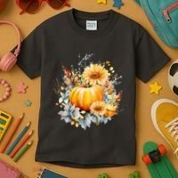 Autumn Pumpkin Cute Floral Halloween Kids T-Shirt thumb 3