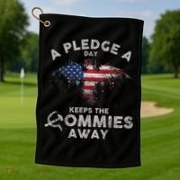 A Pledge Day Keeps The Commies Away Patriotic Eagle American Golf Towel thumb 1