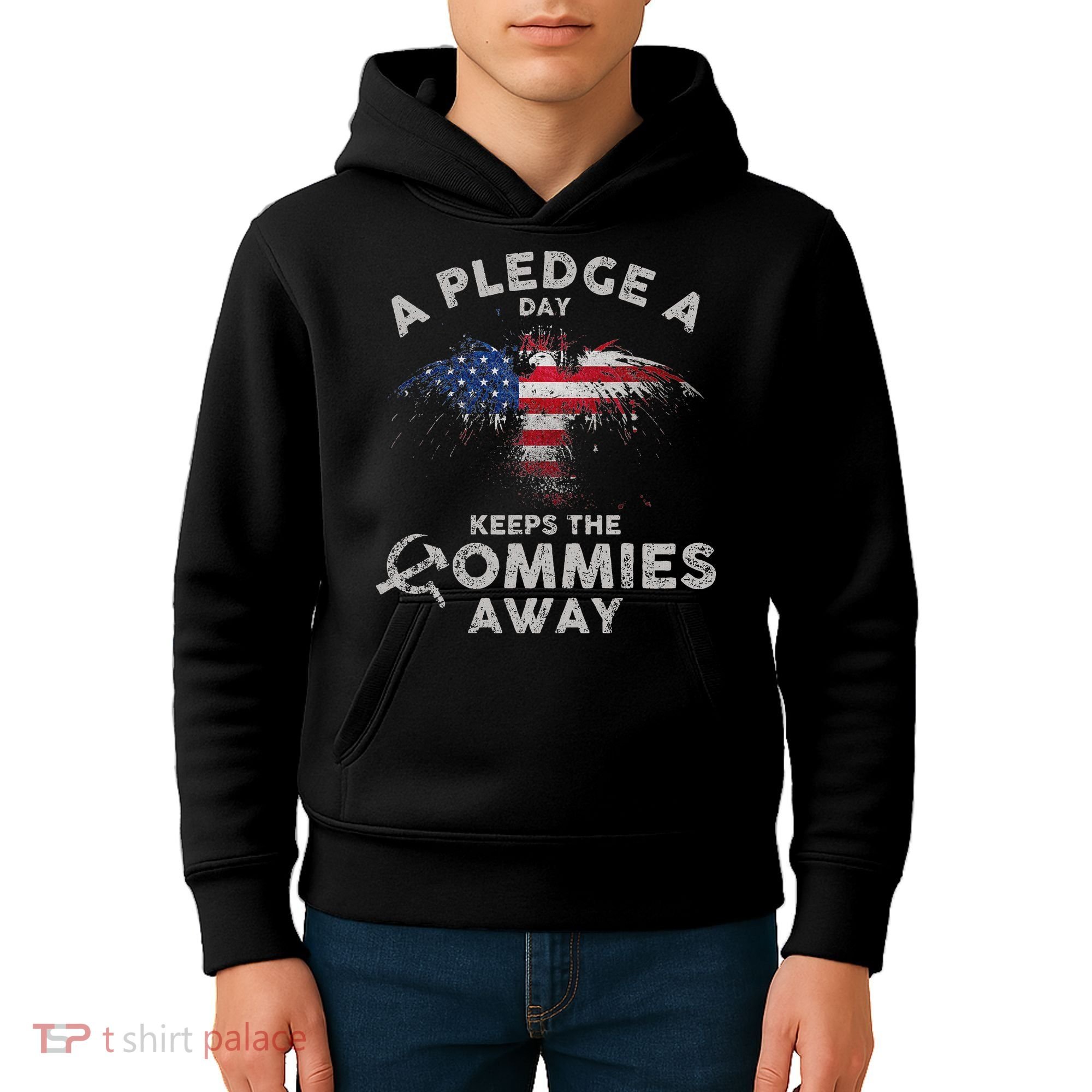 A Pledge Day Keeps The Commies Away Patriotic Eagle American Kids Hoodie