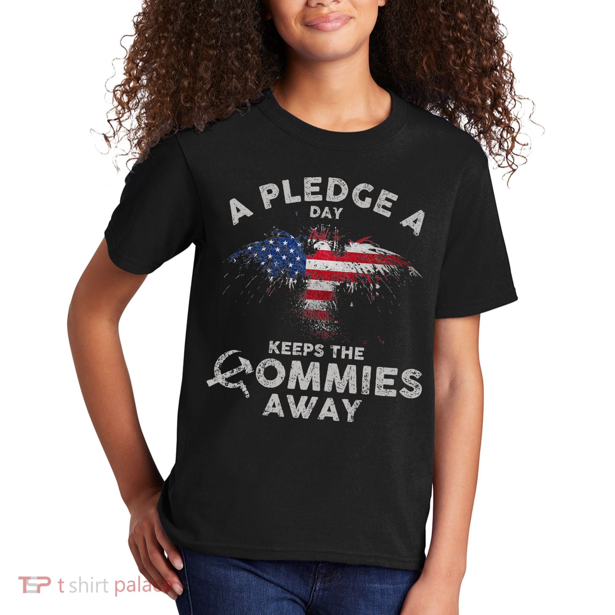 A Pledge Day Keeps The Commies Away Patriotic Eagle American Kids T-Shirt
