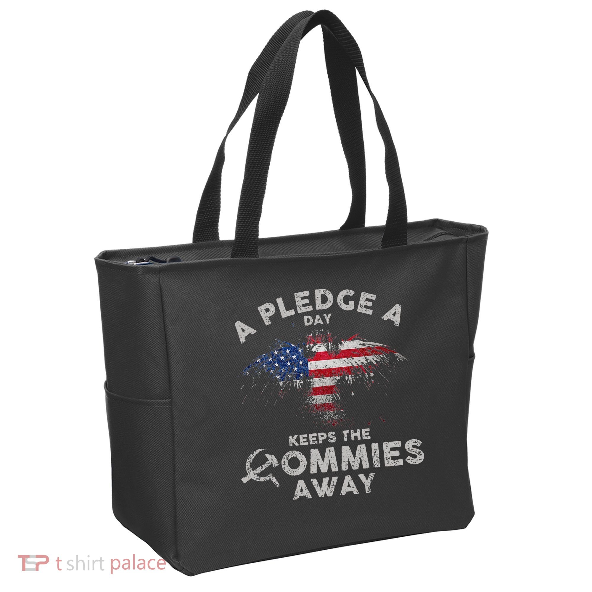 A Pledge Day Keeps The Commies Away Patriotic Eagle American Tote Bag