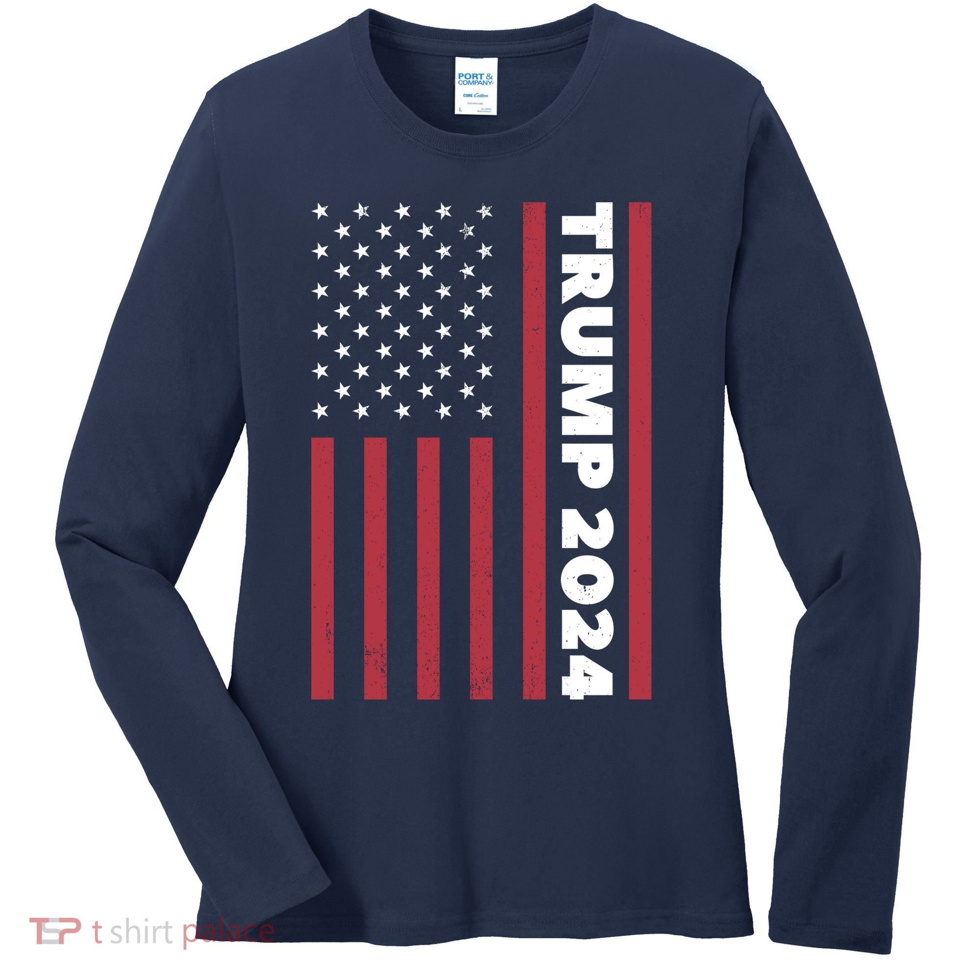 American President Donald Trump 2024 Flag US Election Women's Long Sleeve Shirt