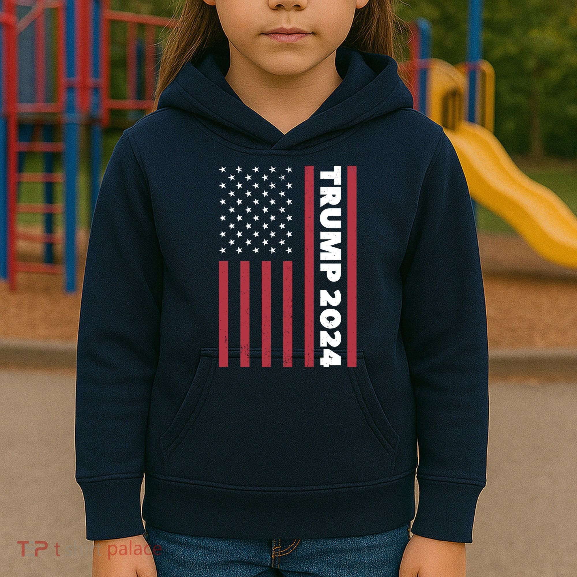 American President Donald Trump 2024 Flag US Election Kids Hoodie