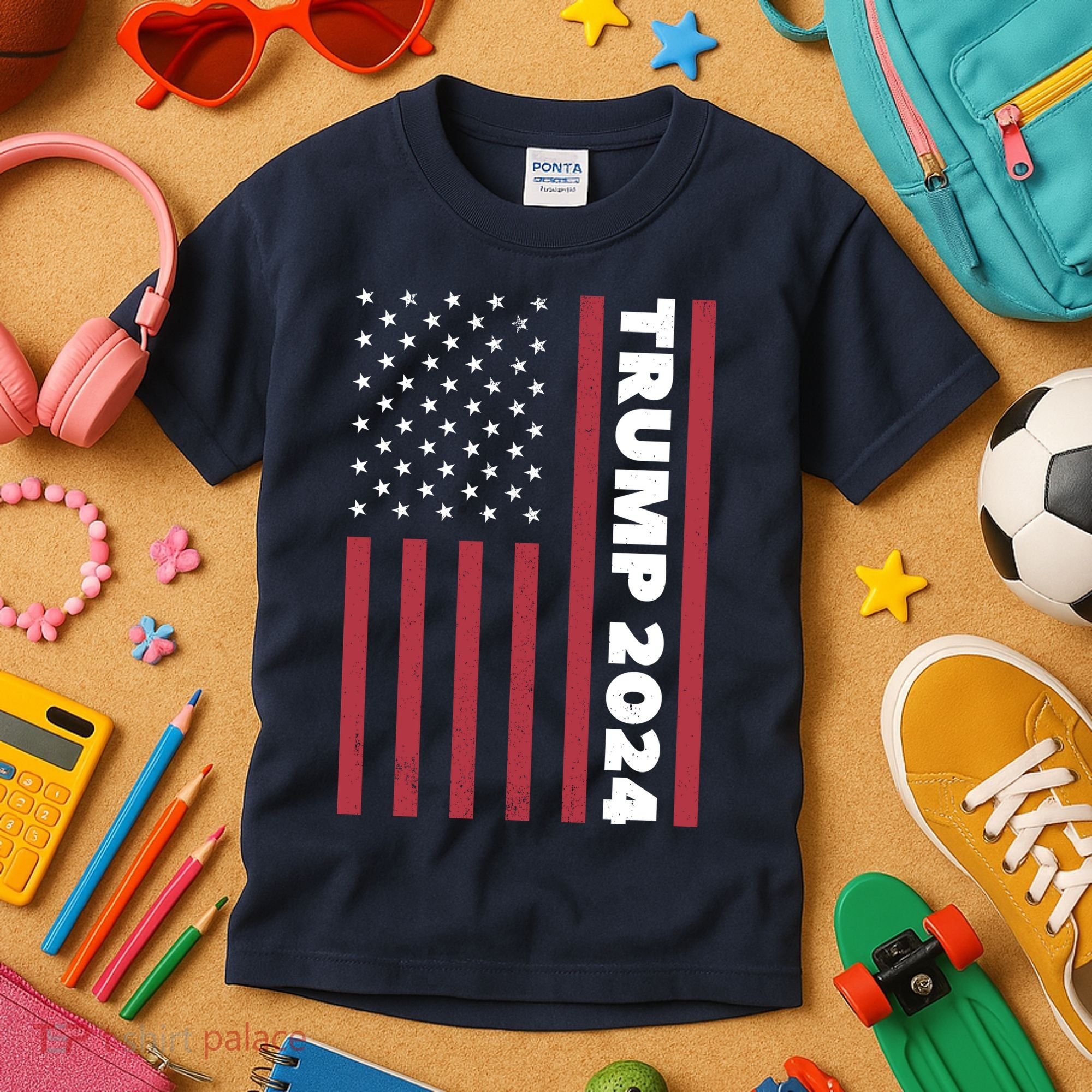 American President Donald Trump 2024 Flag US Election Kids T-Shirt