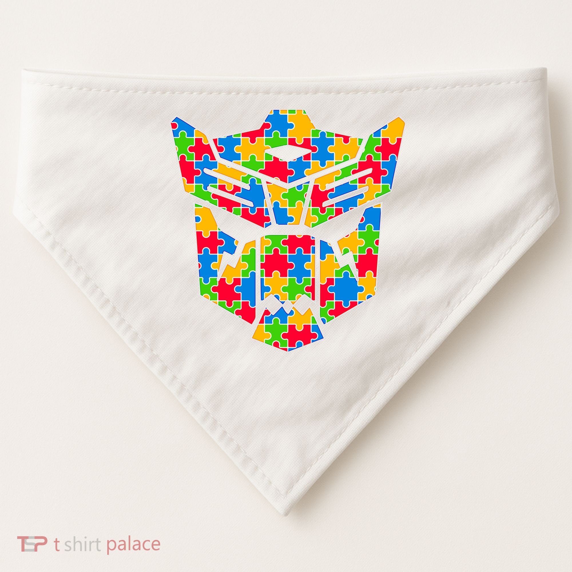 Autism Puzzle Dinobot Logo USA-Made Doggie Bandana