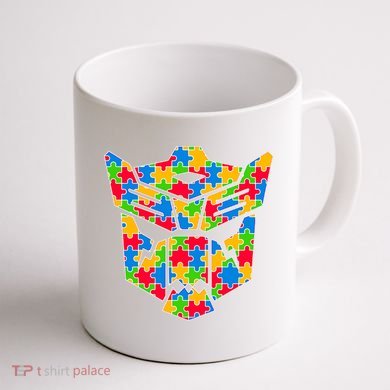 Autism Puzzle Dinobot Logo Coffee Mug back