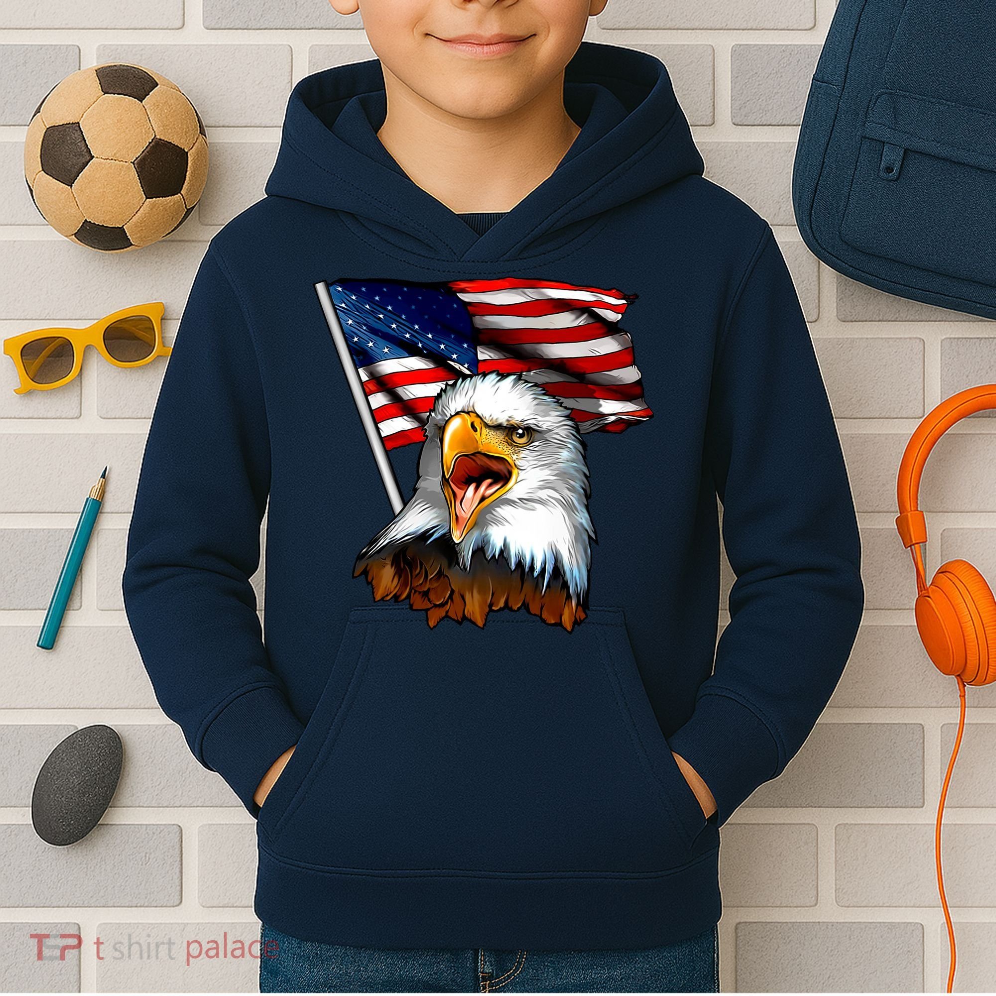 American Patriotic Eagle Flag Kids Hoodie