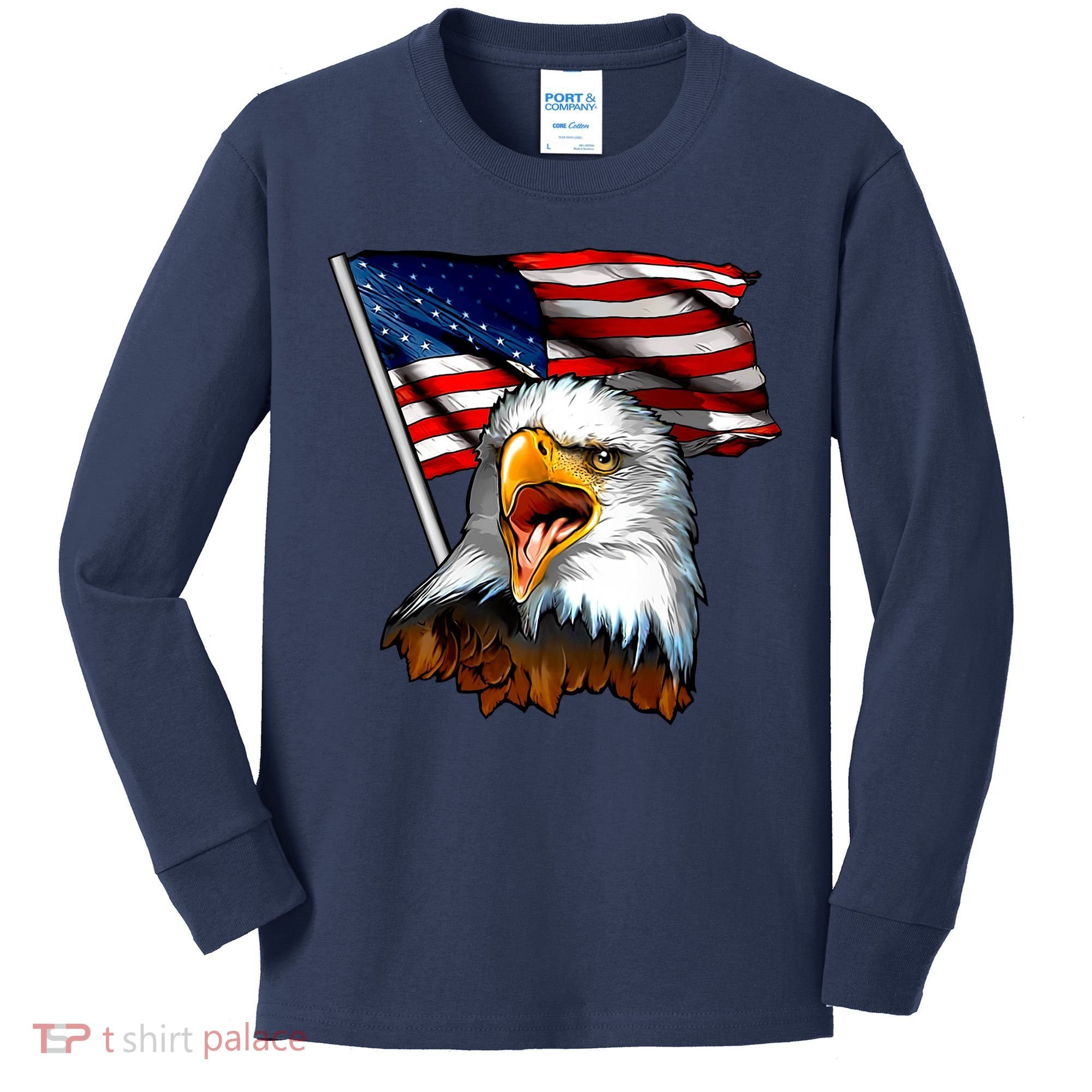 American Patriotic Eagle Flag Kids Long Sleeve Shirt