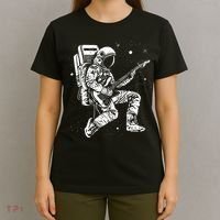 Astronaut playing electric guitar in space Astronaut Art T-Shirt thumb 4