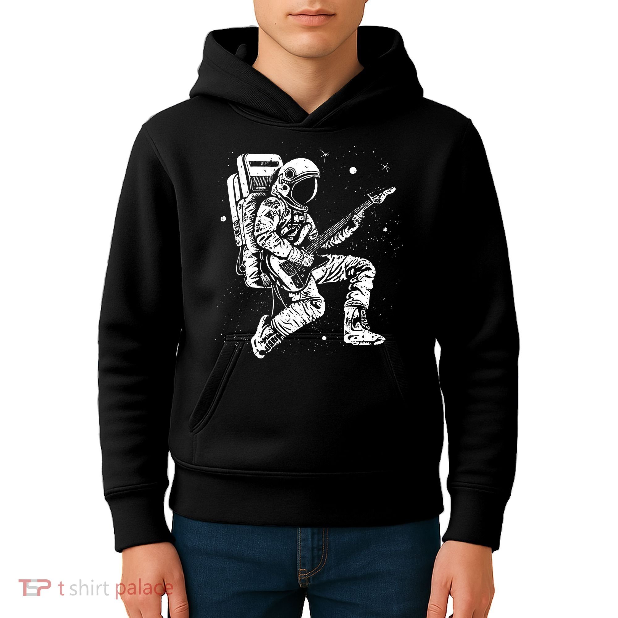 Astronaut playing electric guitar in space Astronaut Art Kids Hoodie