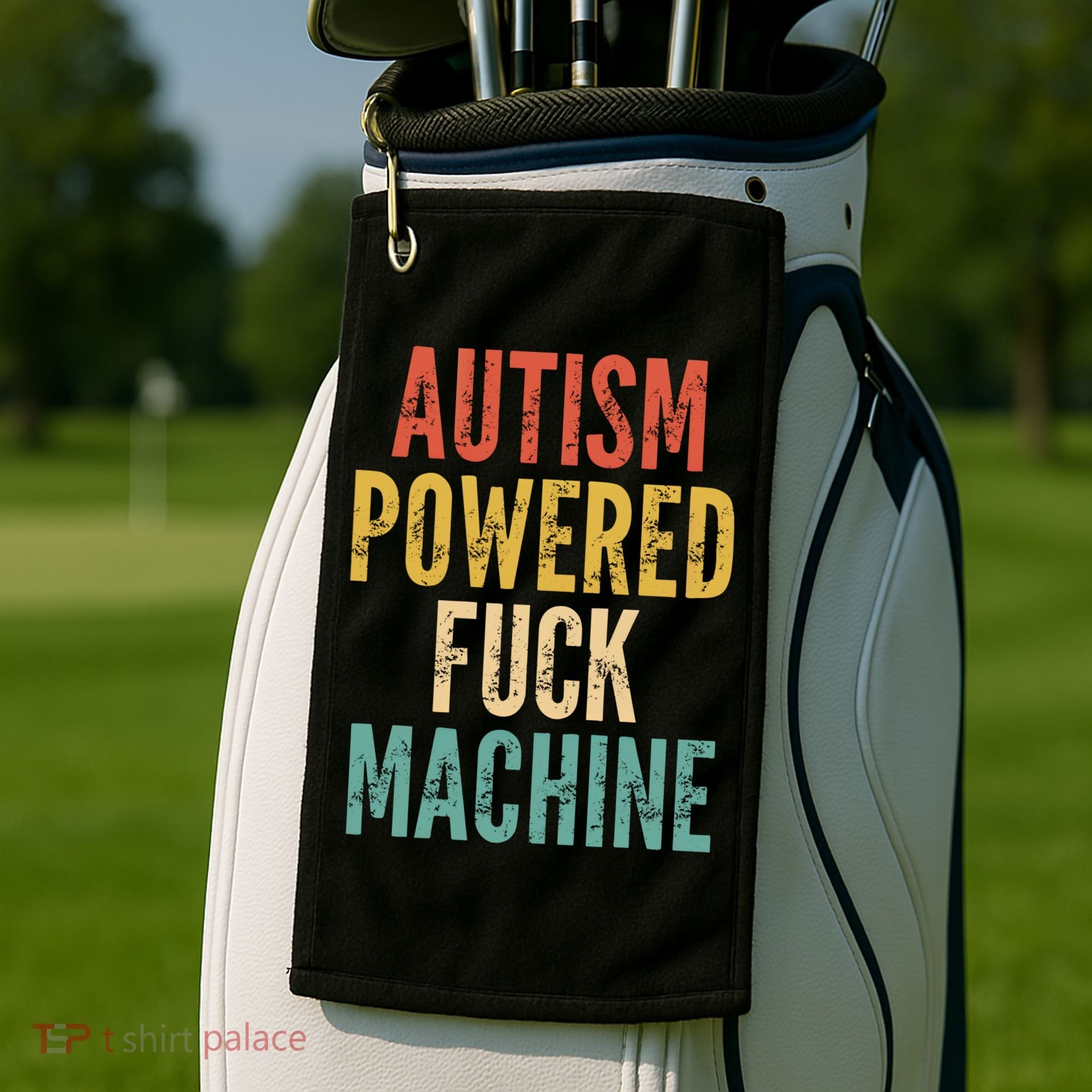 Autism Powered Fuck Machine Funny Quote Gift Golf Towel