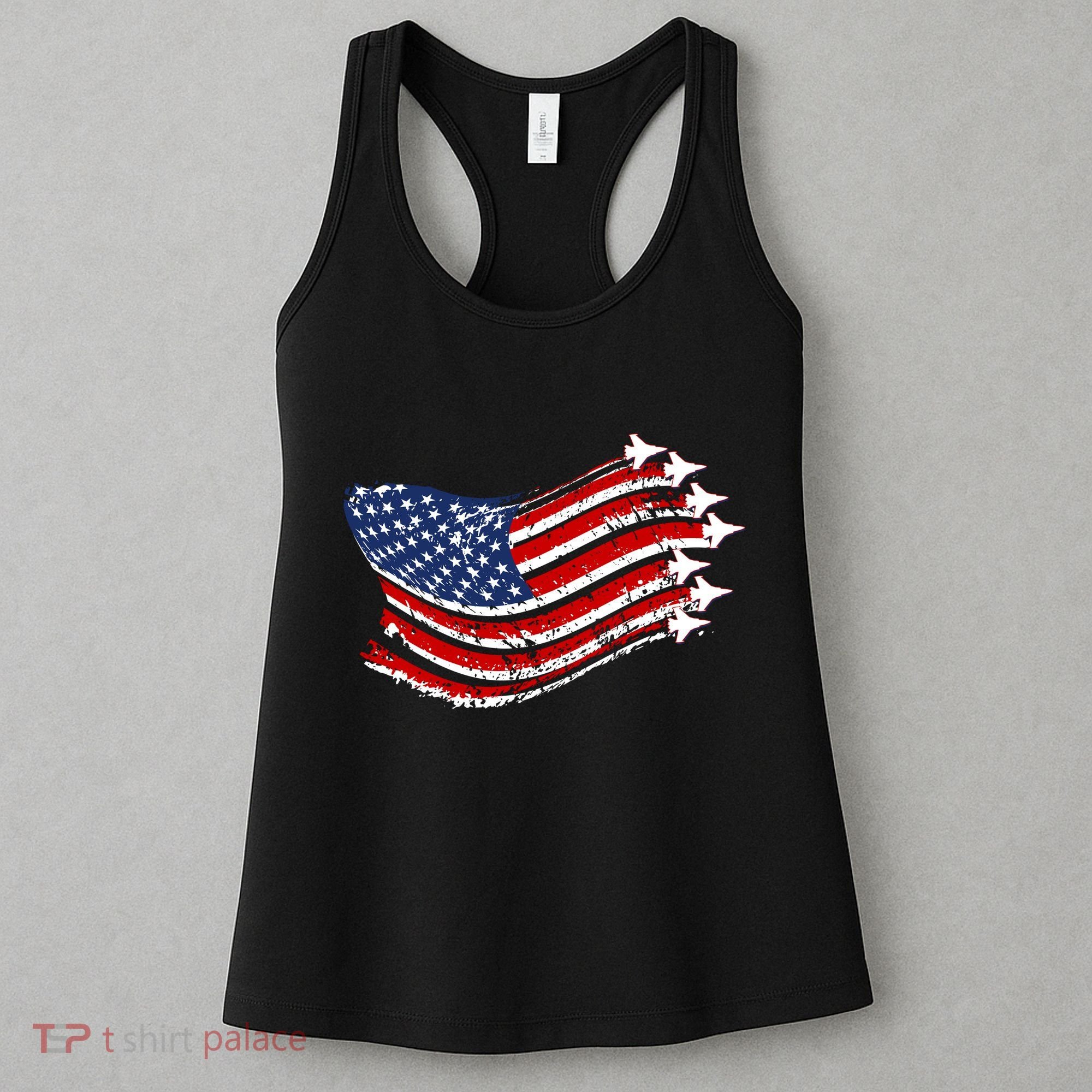 American Patriotic Fighter Jets Usa Flag Women's Tank Top
