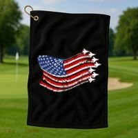 American Patriotic Fighter Jets Usa Flag Golf Towel thumb 1