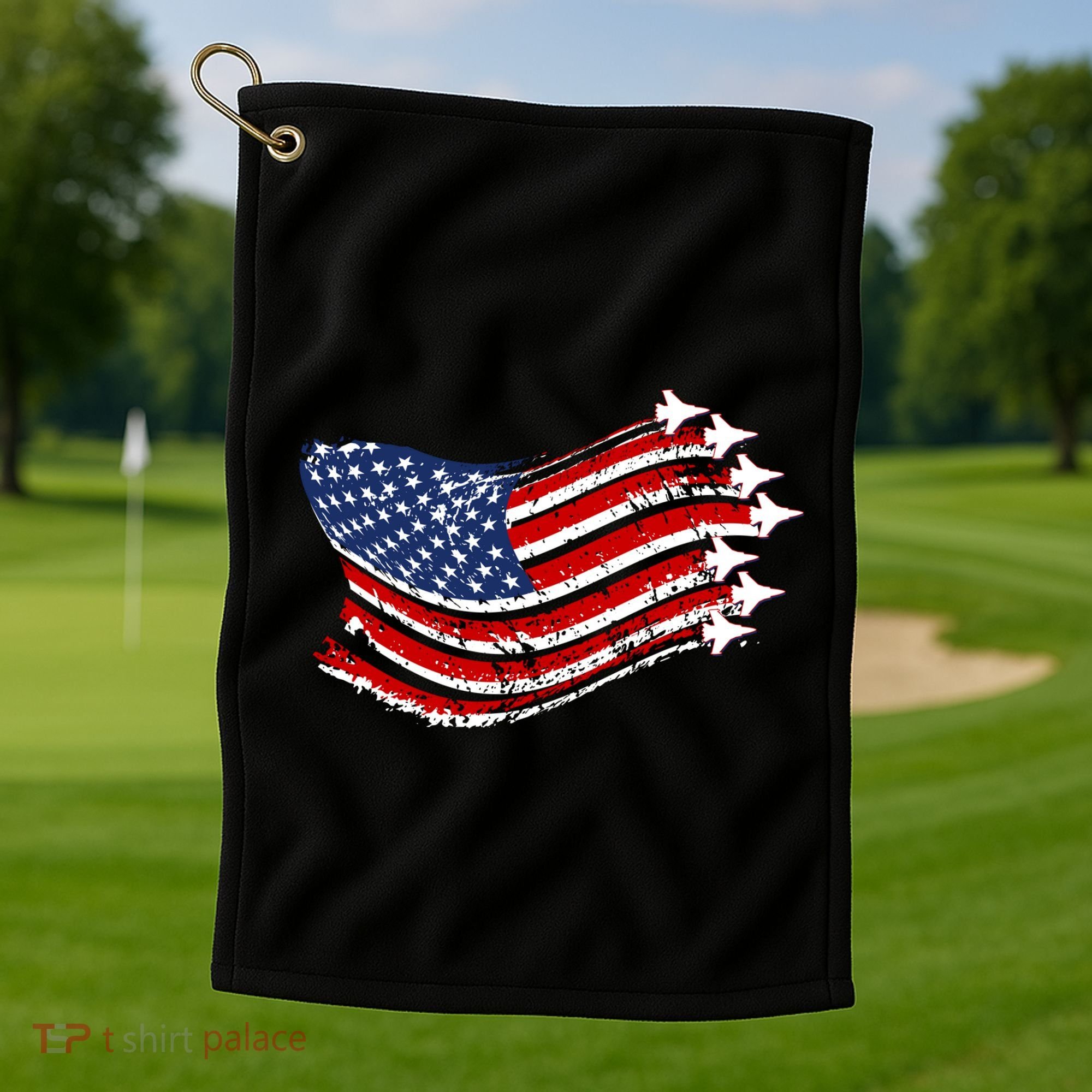 American Patriotic Fighter Jets Usa Flag Golf Towel