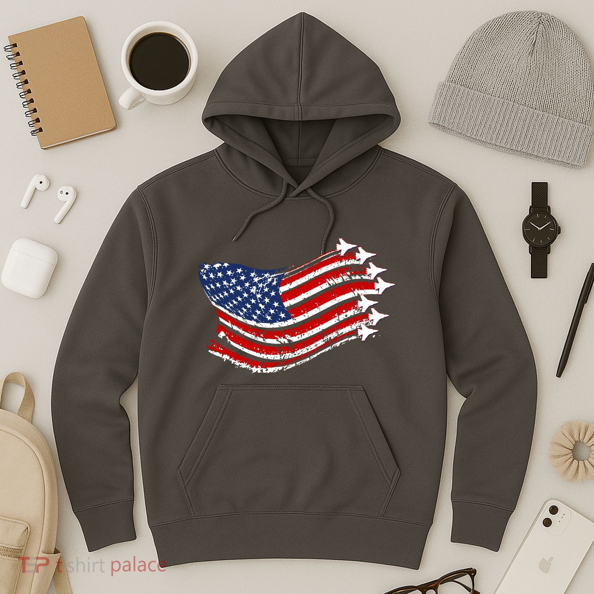 American Patriotic Fighter Jets Usa Flag Hoodie