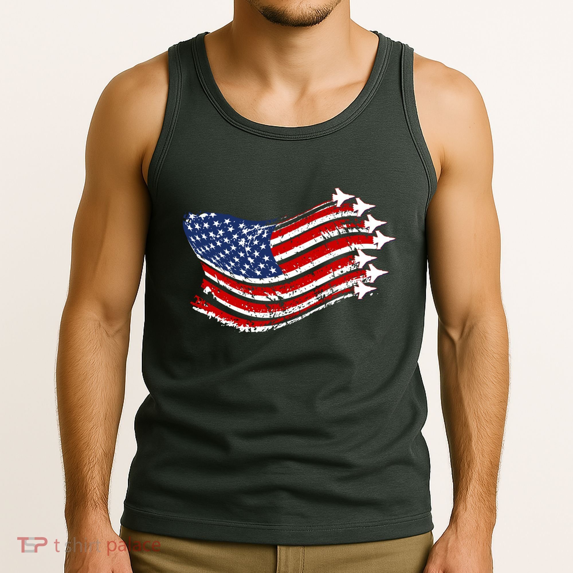 American Patriotic Fighter Jets Usa Flag Tank Top
