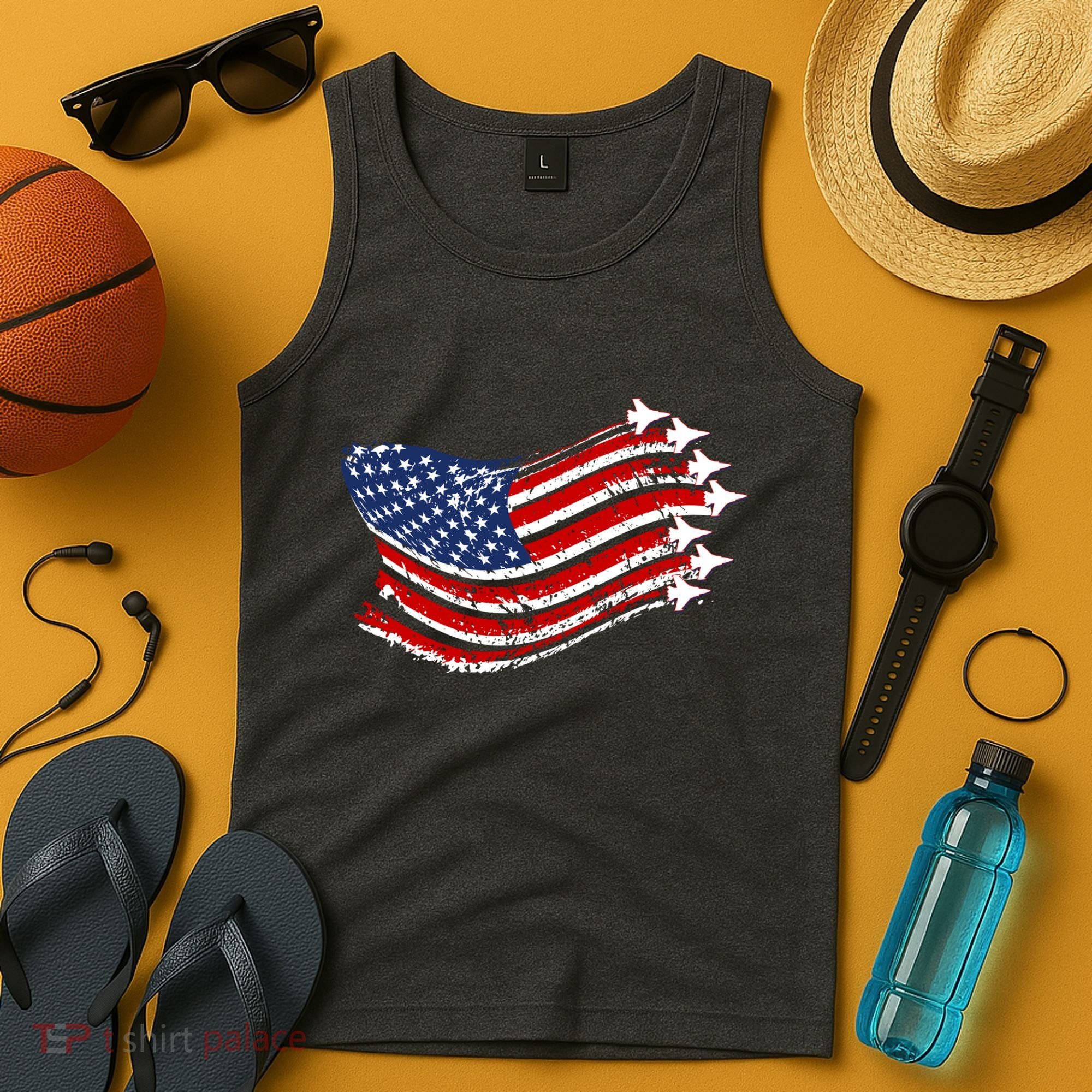 American Patriotic Fighter Jets Usa Flag Tank Top