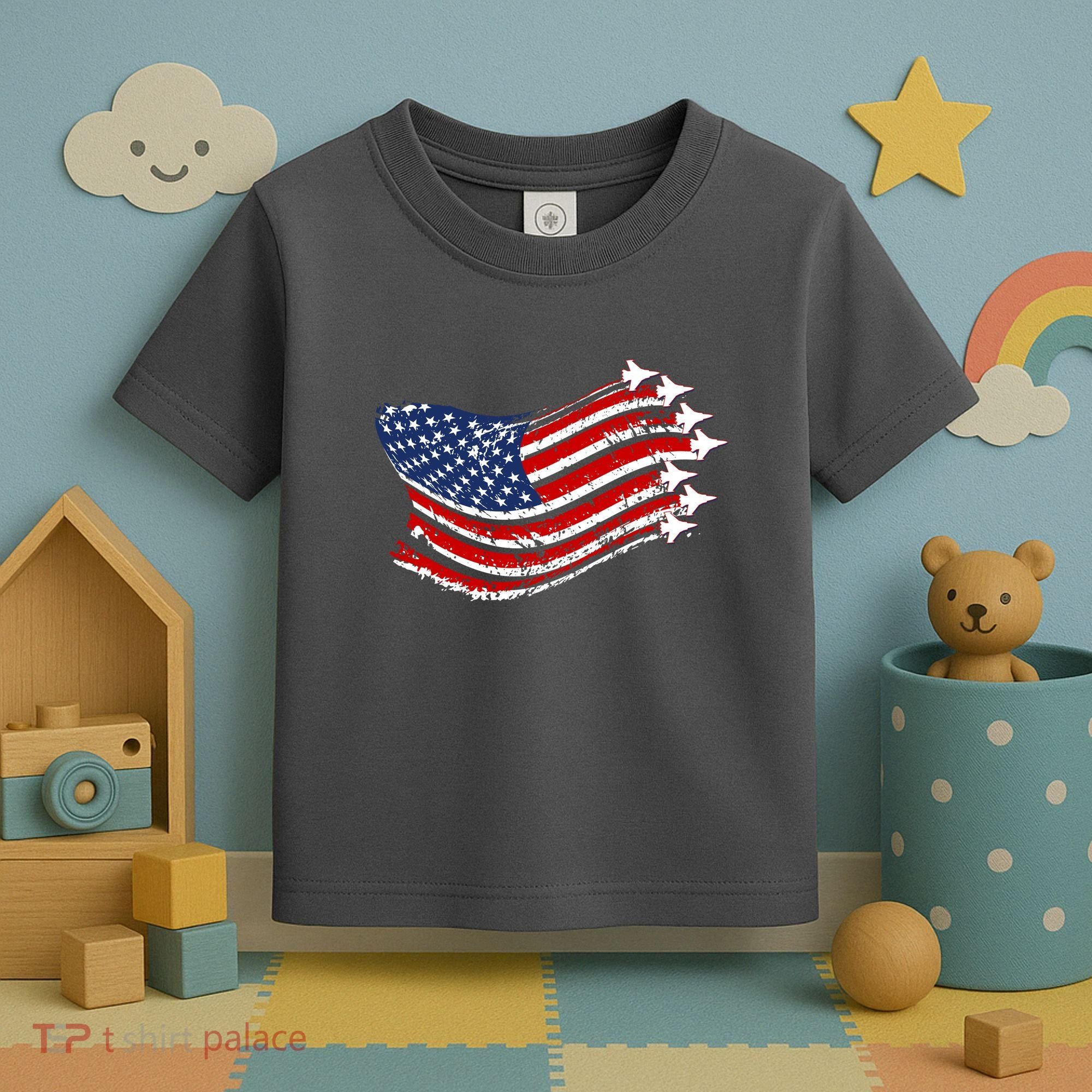 American Patriotic Fighter Jets Usa Flag Toddler T-Shirt