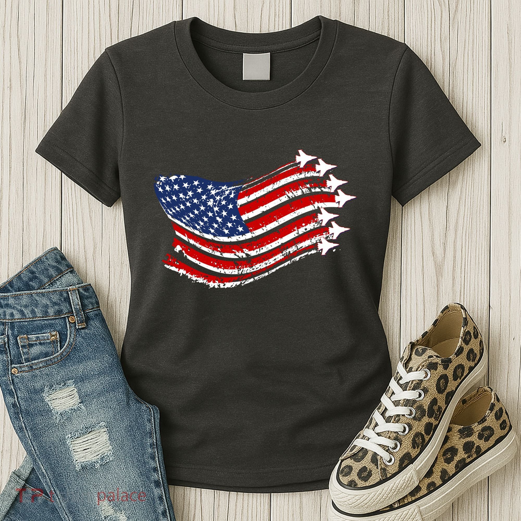 American Patriotic Fighter Jets Usa Flag Women's T-Shirt