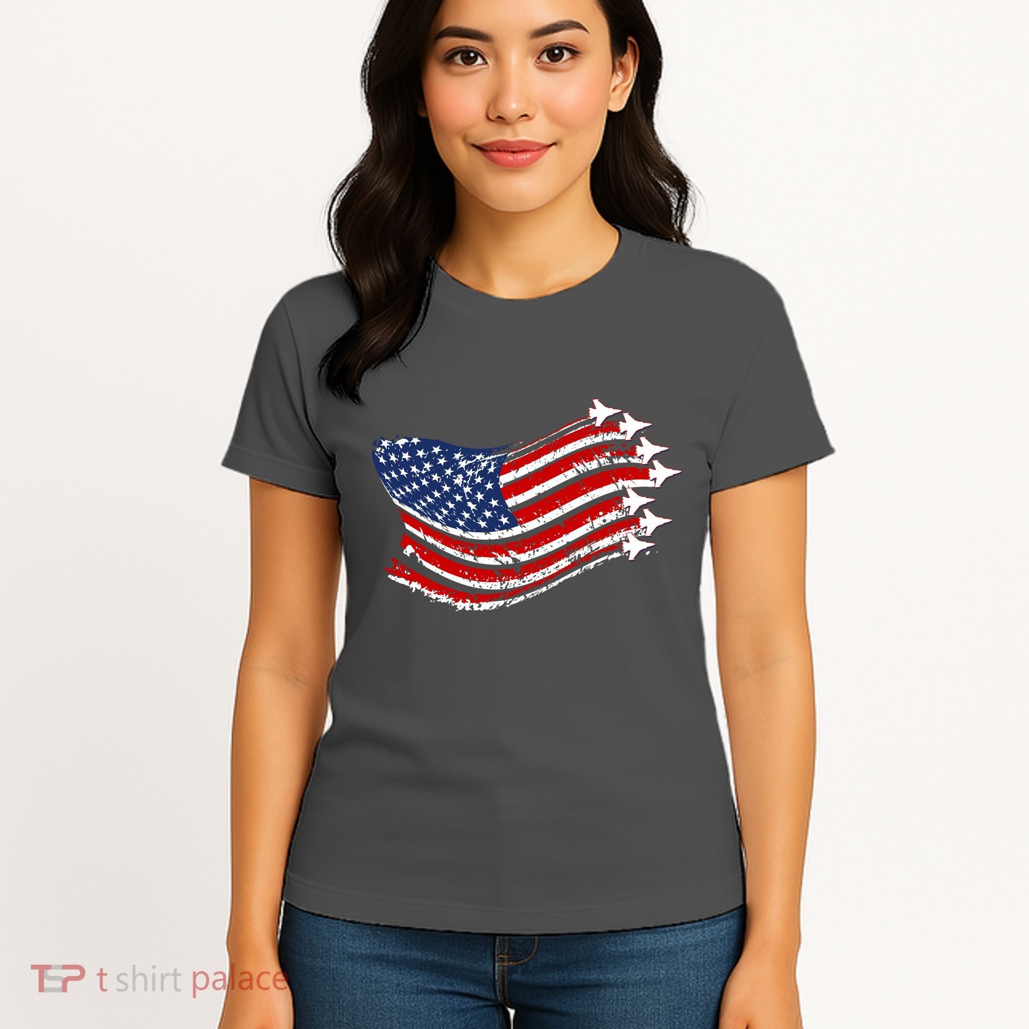 American Patriotic Fighter Jets Usa Flag Women's T-Shirt