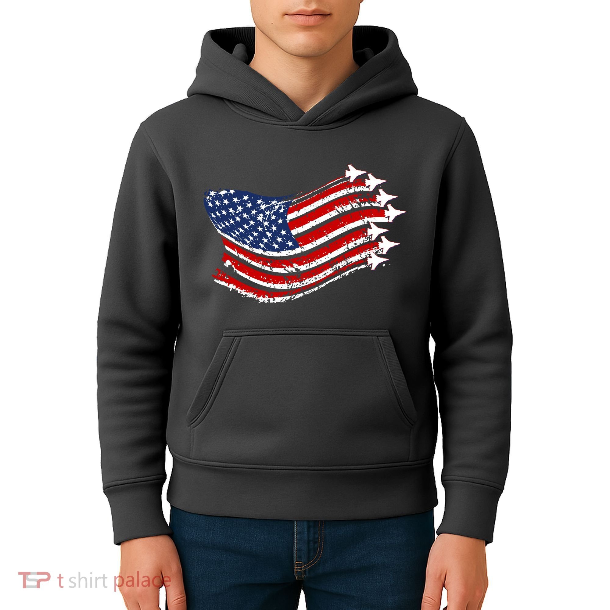 American Patriotic Fighter Jets Usa Flag Kids Hoodie