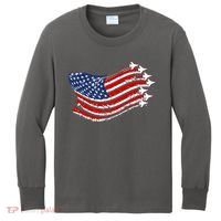 American Patriotic Fighter Jets Usa Flag Kids Long Sleeve Shirt thumb 0