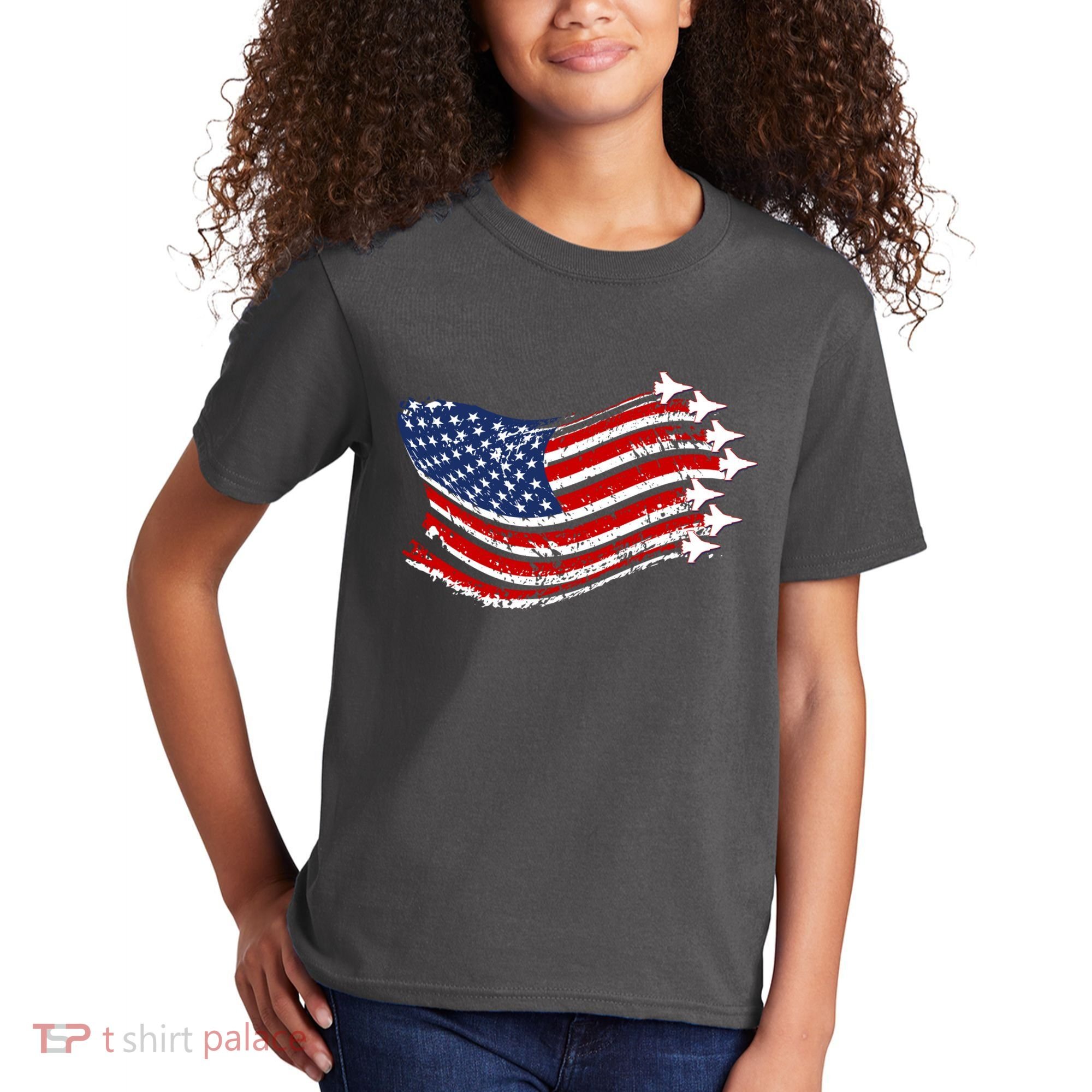 American Patriotic Fighter Jets Usa Flag Kids T-Shirt