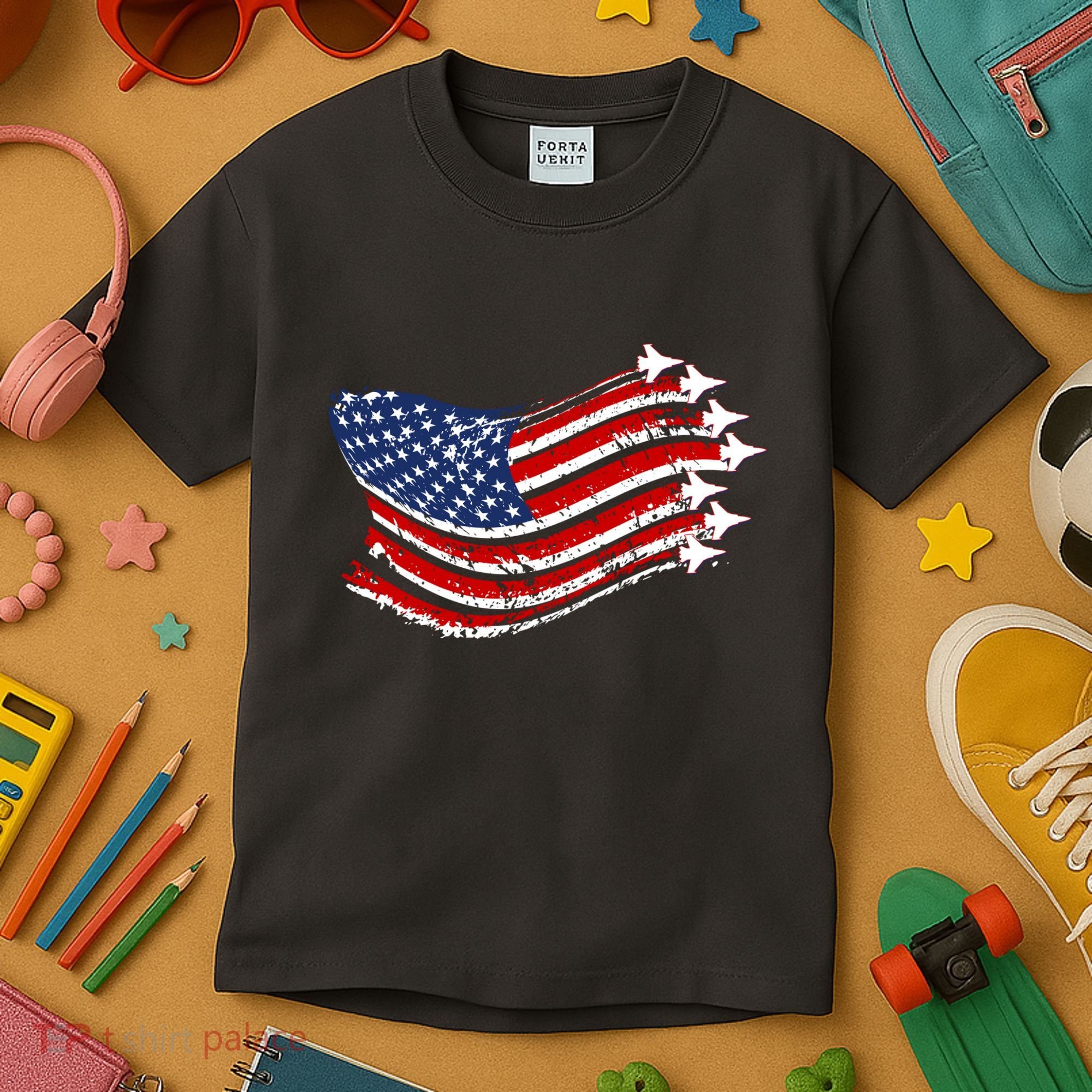 American Patriotic Fighter Jets Usa Flag Kids T-Shirt