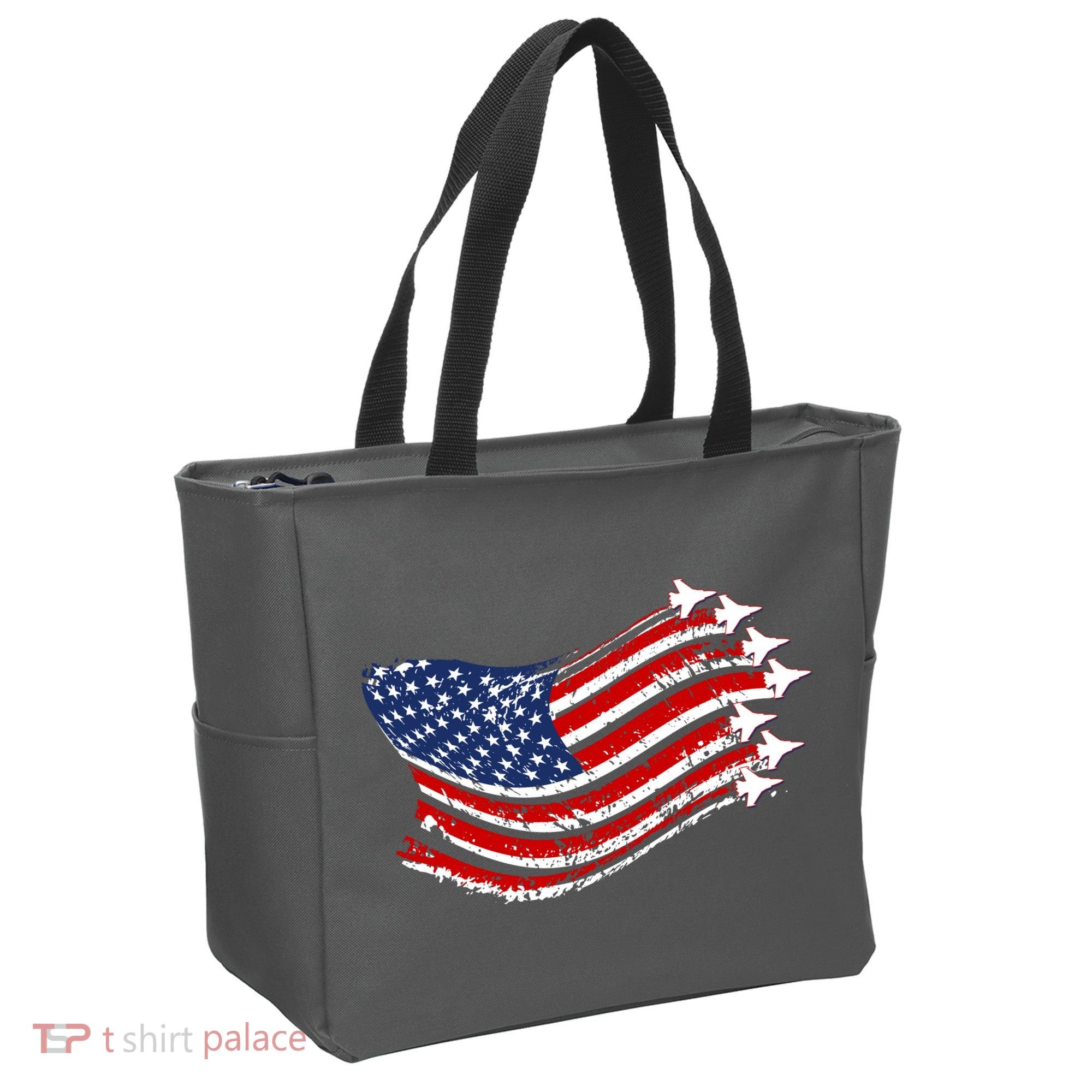 American Patriotic Fighter Jets Usa Flag Tote Bag