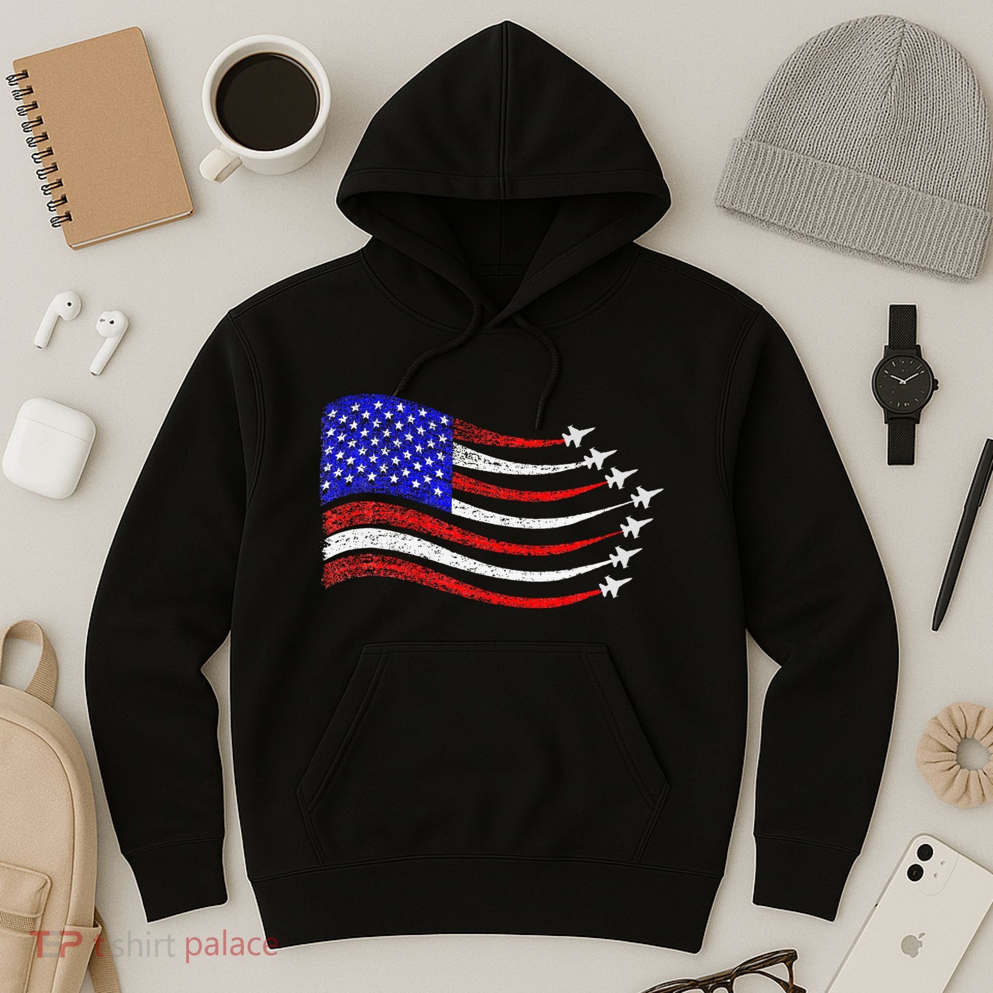 American Patriotic Fighter Jets Usa Flag Waving Hoodie