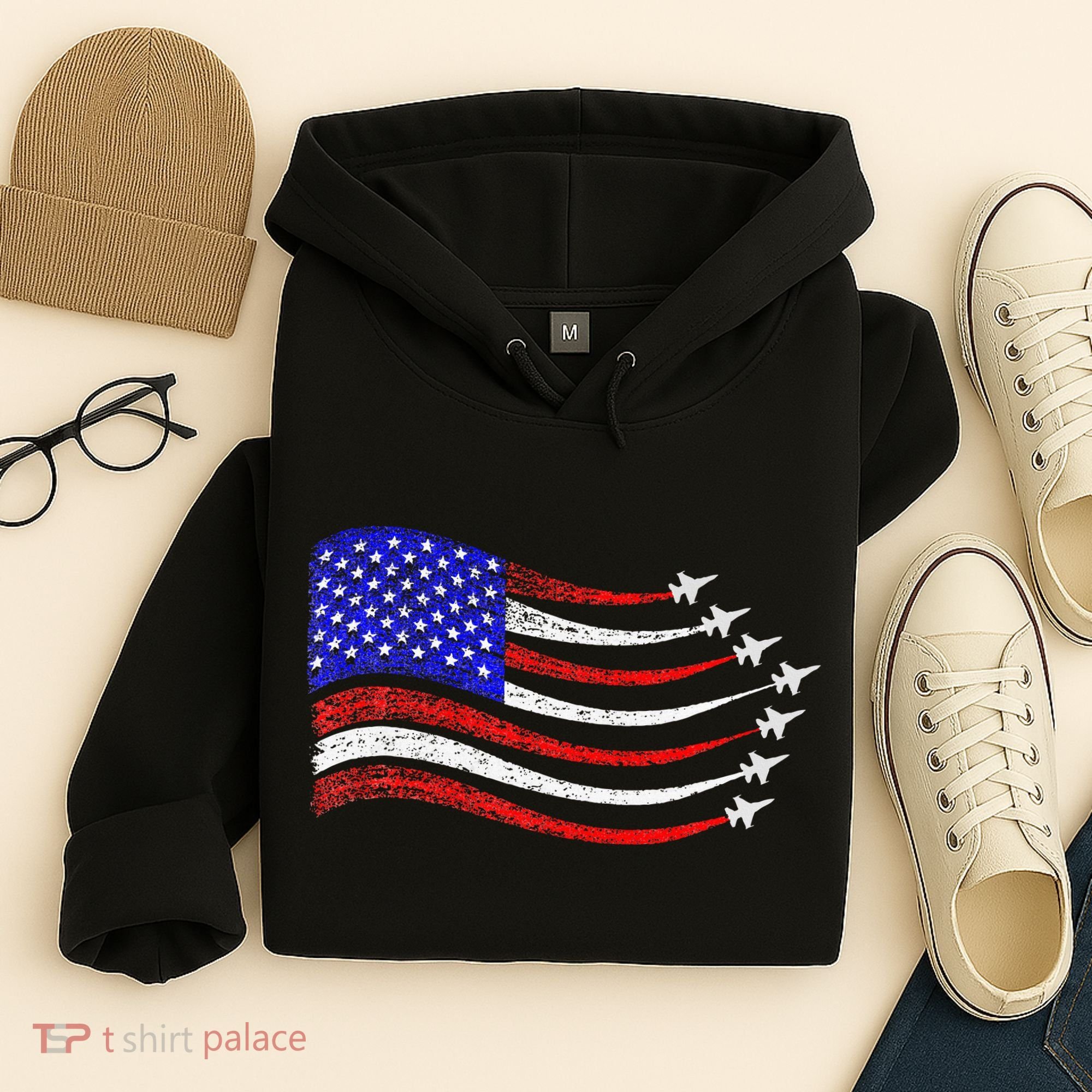 American Patriotic Fighter Jets Usa Flag Waving Hoodie